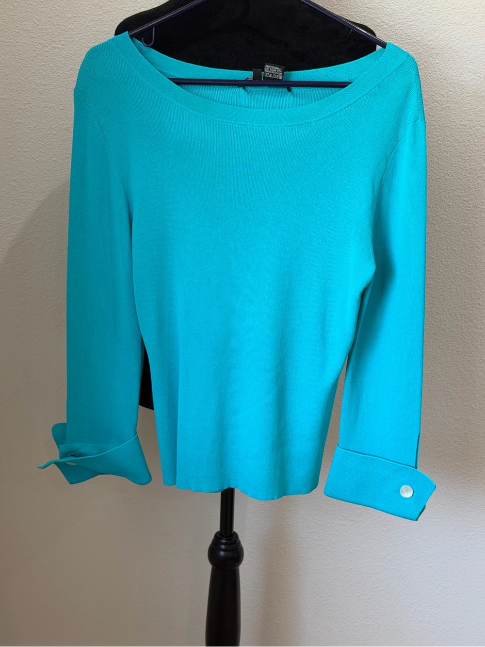 Etcetera Bright Turquoise Boatneck Knit Top with Button Cuffs